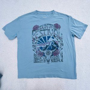 1978 Country Festival‎ Graphic Tee Shirt Blue Size Large Vtg Remake Gold Rush